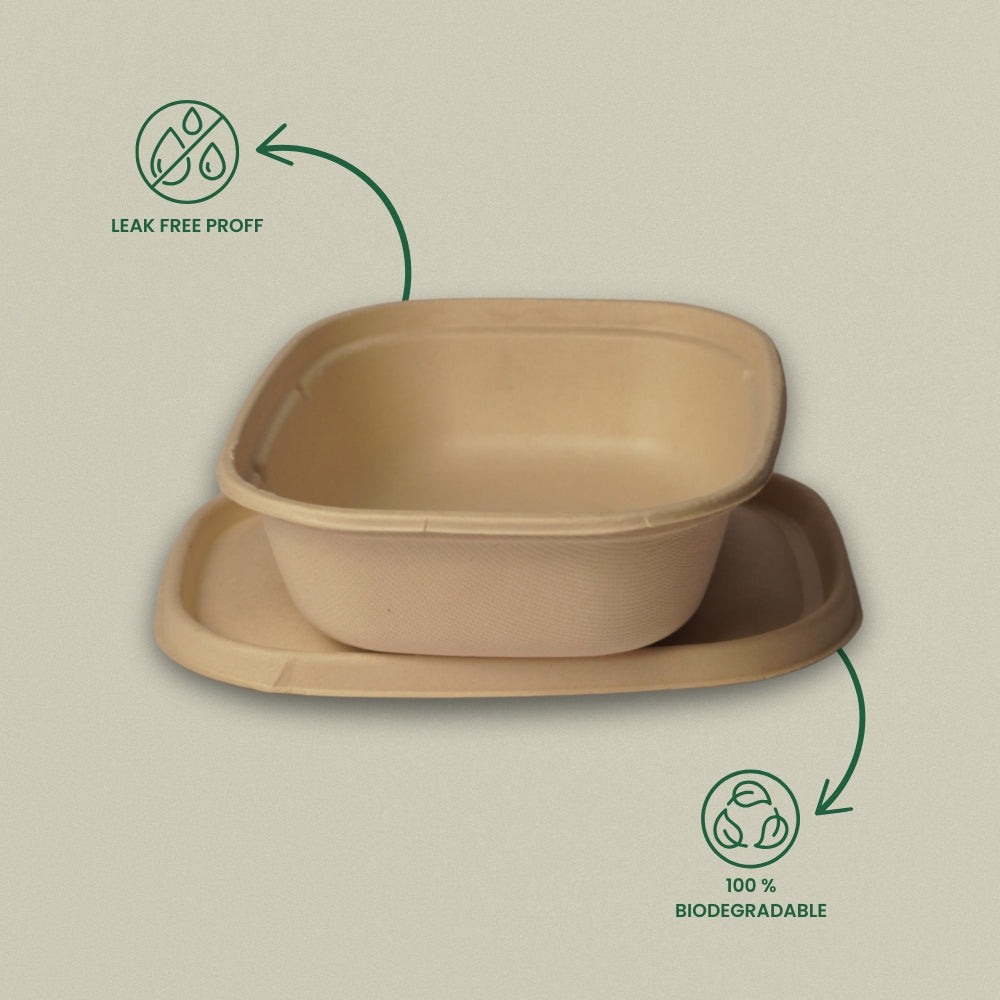 1000ml (34oz) Global Sugarcane Bagasse Container with Lid