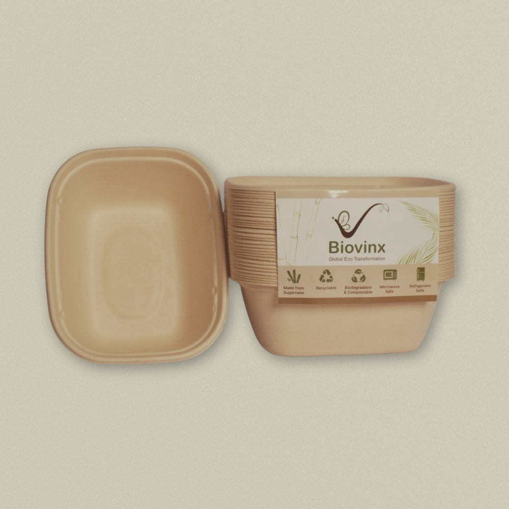 1100ml (37oz) U-Shape Sugarcane Bagasse Container with Lid