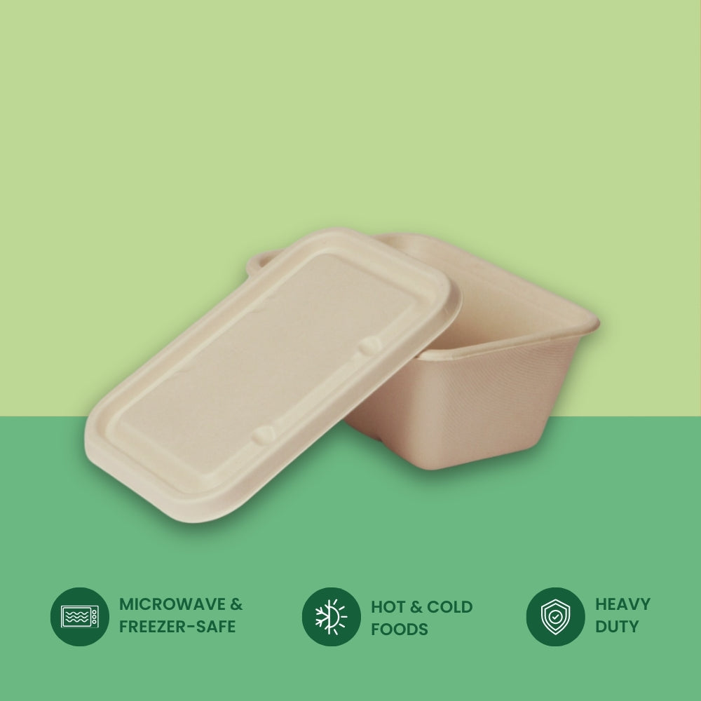 1300ml (44oz) U-Shape Sugarcane Bagasse Container with Lid