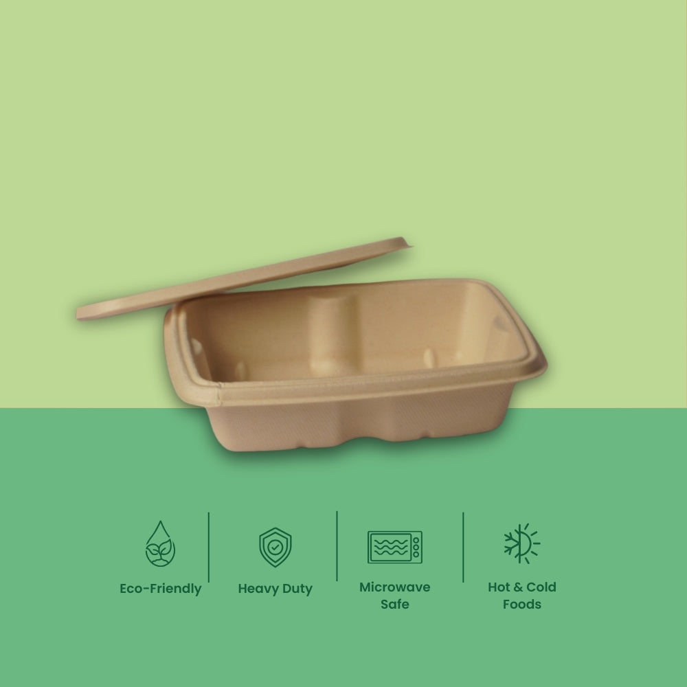 500ml (17oz) Rectangular Sugarcane Bagasse Container with Lid