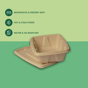 750ml (25oz) Rectangular Sugarcane Bagasse Container with Lid