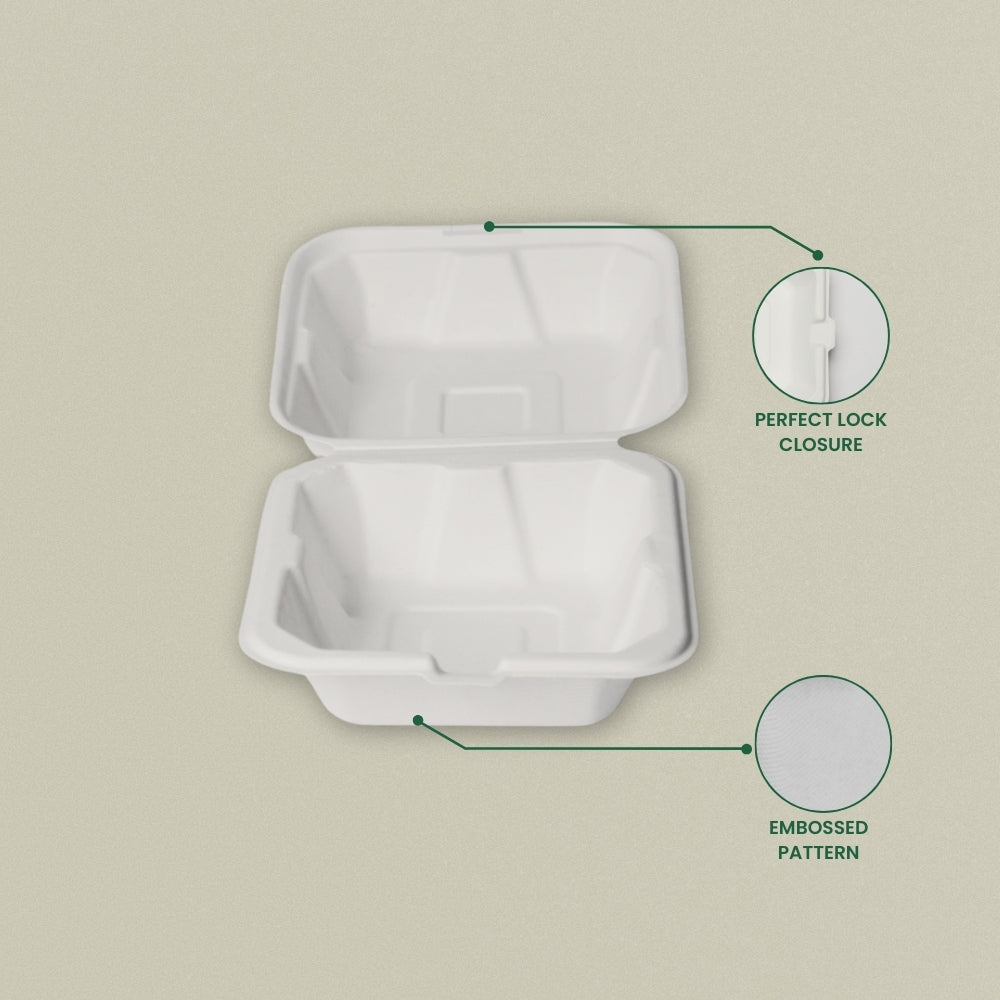 6x6" Sugarcane Bagasse Clamshell