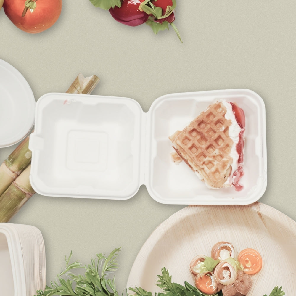 6x6" Sugarcane Bagasse Clamshell