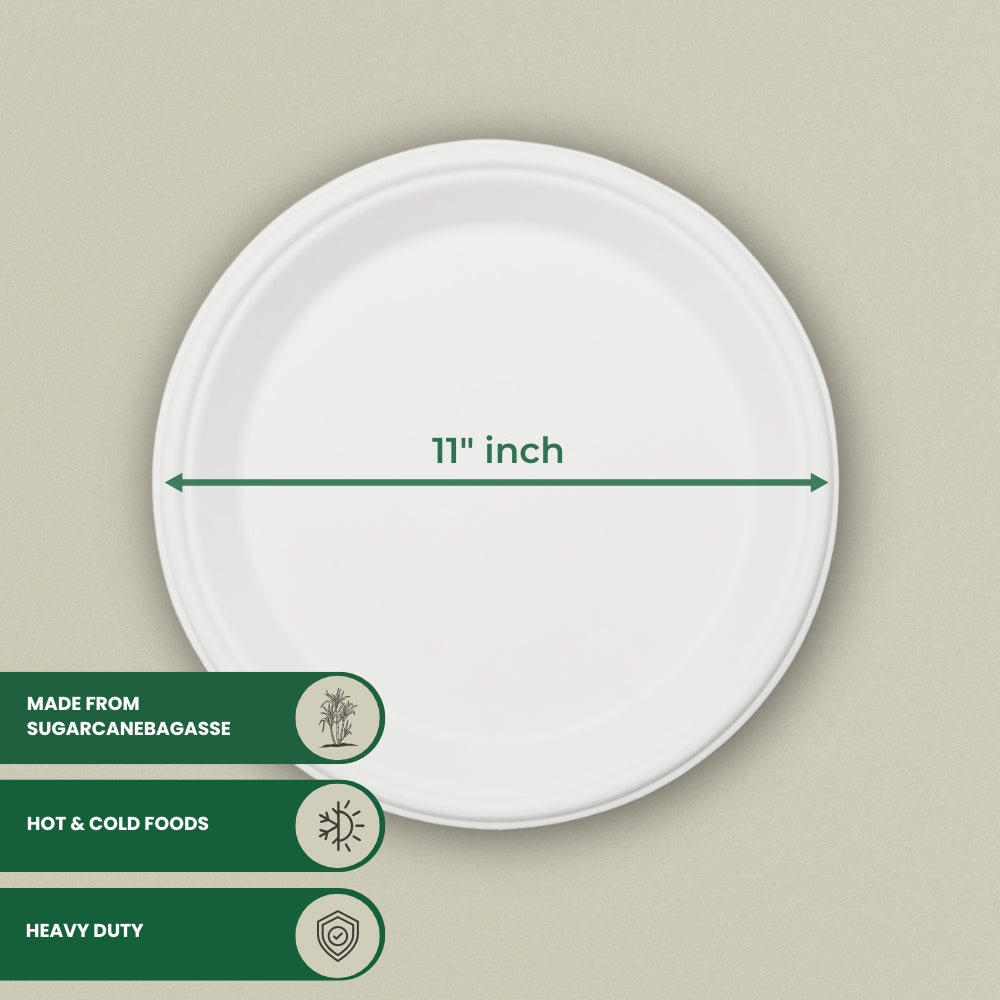 11" Round Sugarcane Bagasse Plate - Heavy Duty