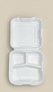 9"x9" 3-Compartment Sugarcane Bagasse Clamshell