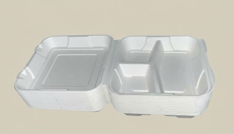 9"x9" 3-Compartment Sugarcane Bagasse Clamshell